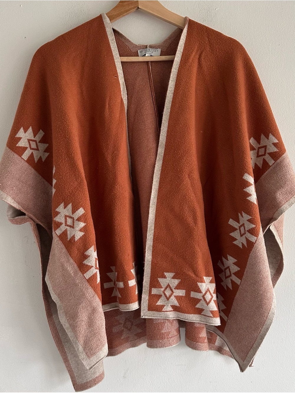 Rust & Blush Geometric Knit Poncho Sweater